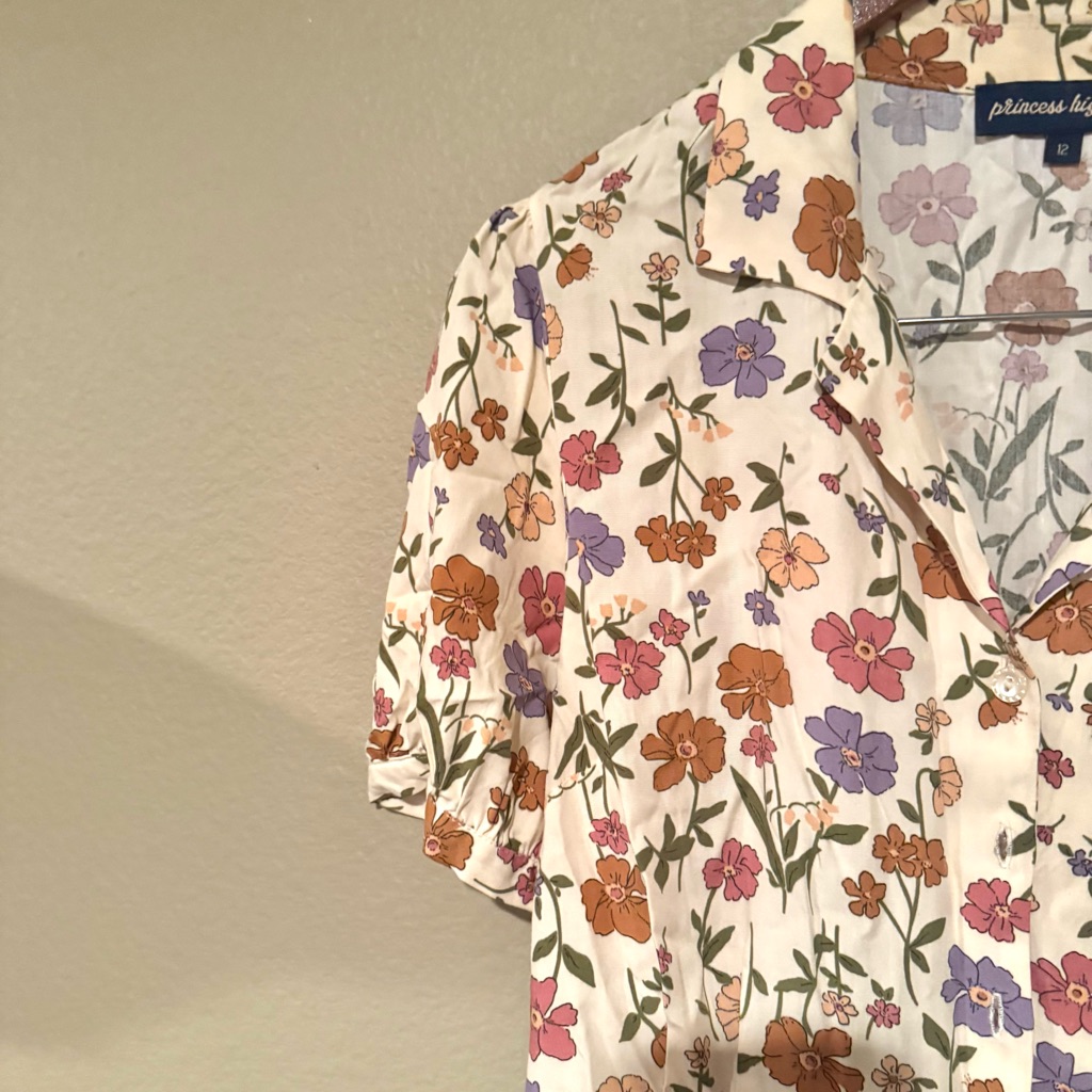 Princess Highway Floral Button Front Short Sleeve Mini Dress Beige Size 12 — image 5 of 7